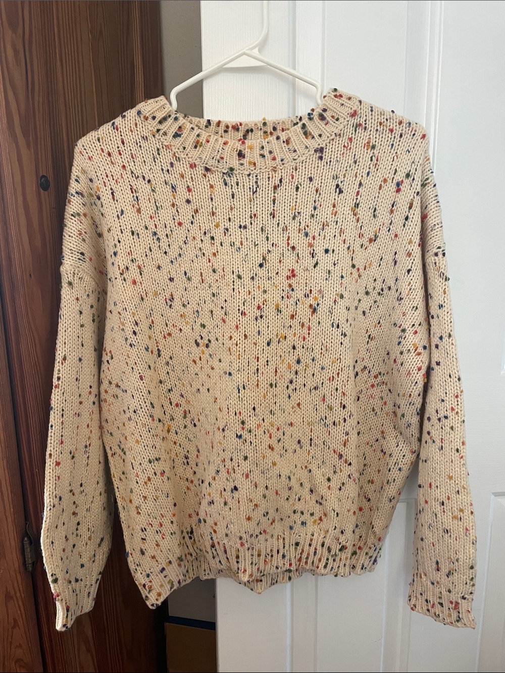 Cupshe Cream Speckled Crewneck Sweater with Multicolor Flecks